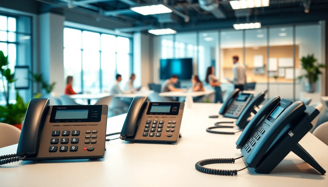 Explore innovative telephone systems in a modern office setting with sleek design features.