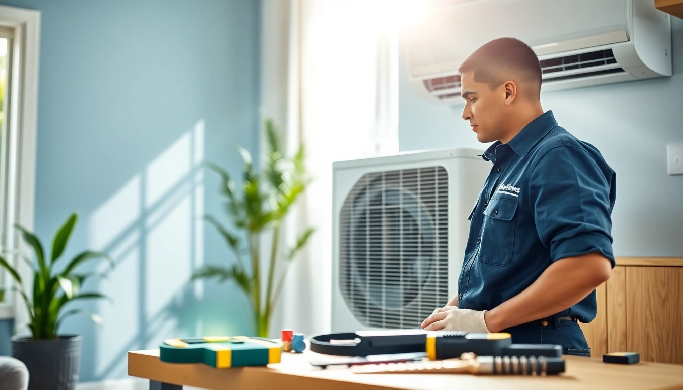 Technician performing HVAC Repair Tampa with tools in a modern home environment.
