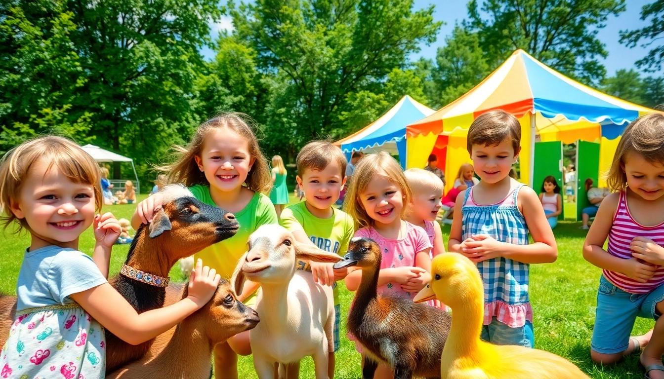 Engaging activities at animal summer camps for kids with children interacting with friendly animals.