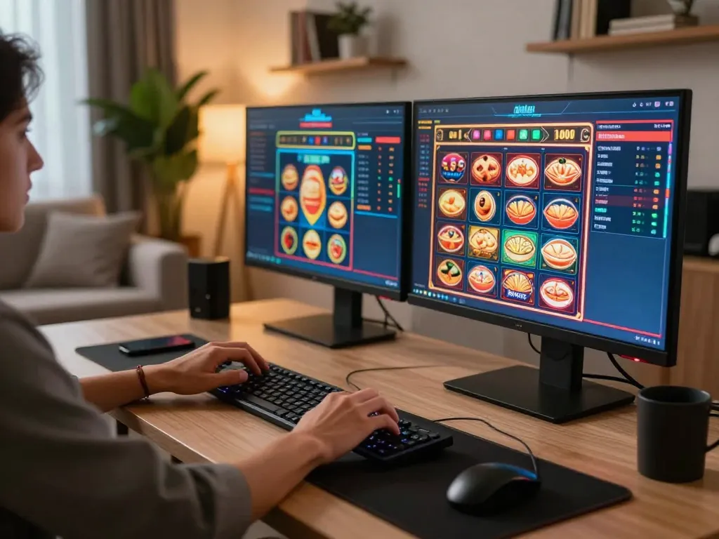 Engaging gameplay experience on a Link Gaco online casino platform in a stylish home setting.