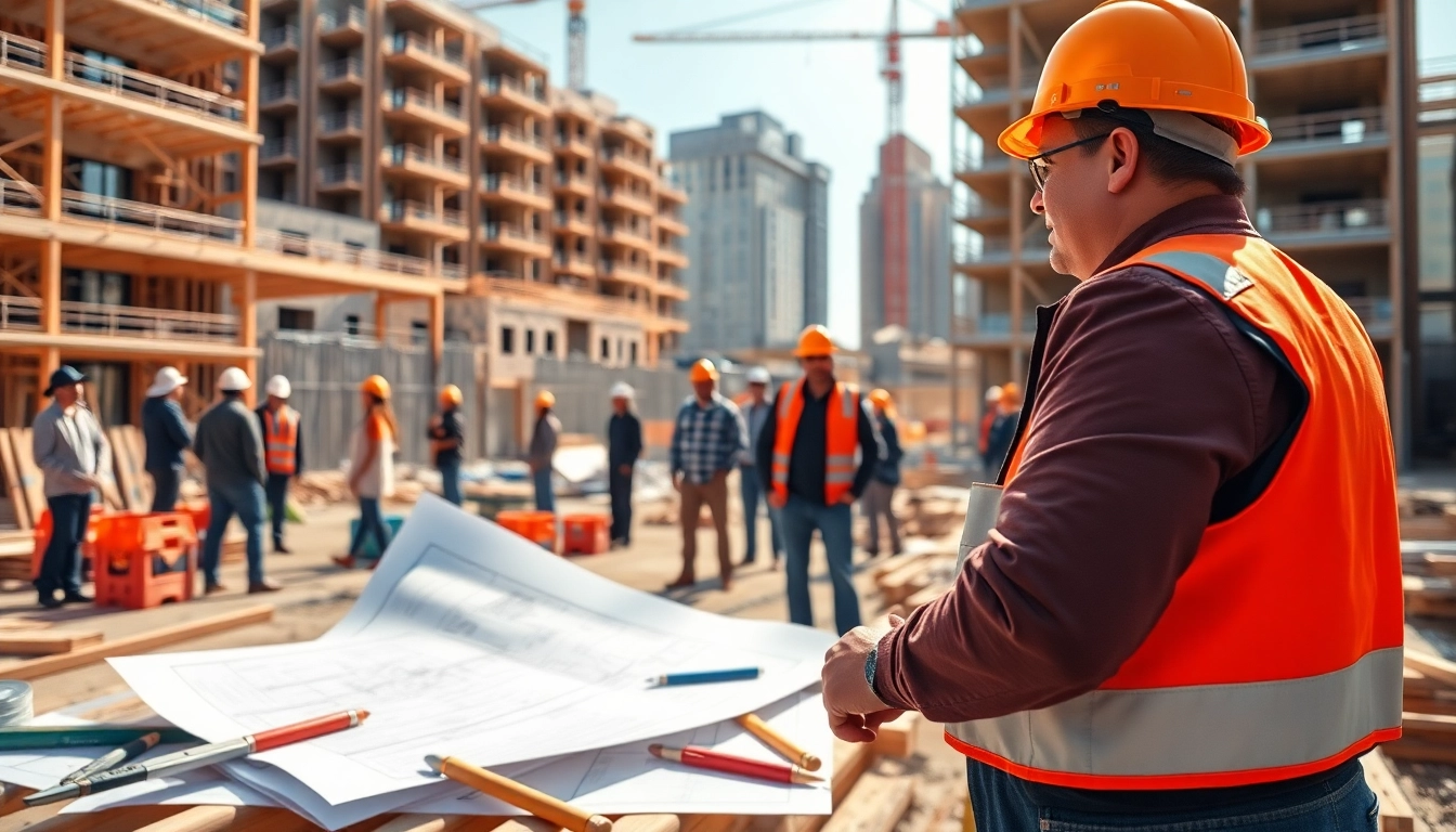 New York General Contractor managing a construction project with a diverse team in action.