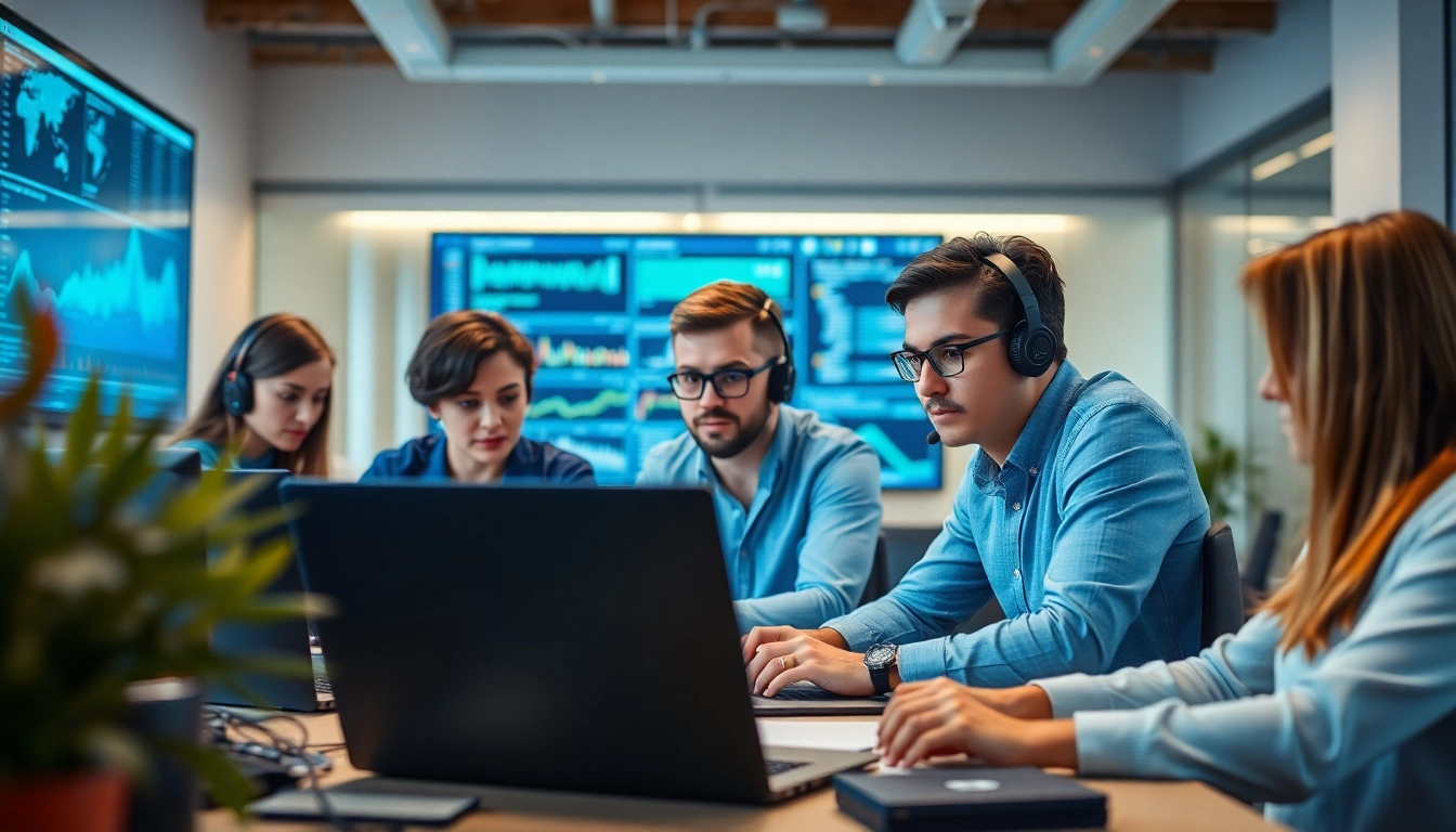 Engaging IT support services team collaborating in a modern office, showcasing professionalism.