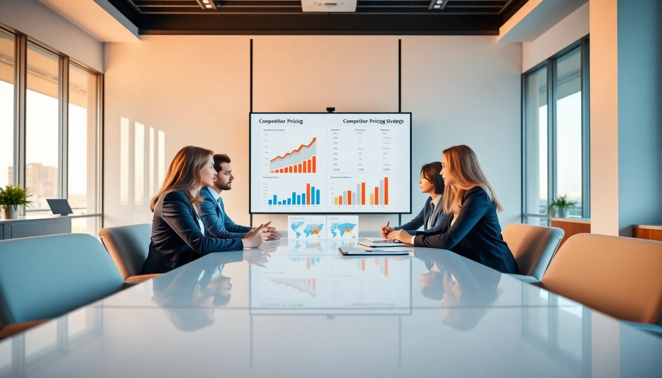 Analyze competitor pricing strategies in a modern business setting with diverse professionals collaborating.
