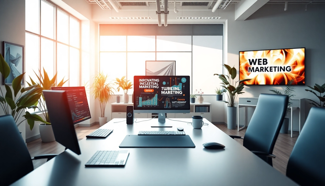 Optimierung von Marketing-Strategien in einem modernen Webdesign Büro mit kreativer Atmosphäre.