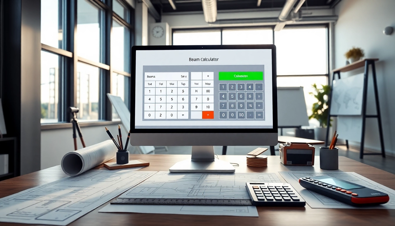 Calculating structural data with the beam calculator on a computer in an office.