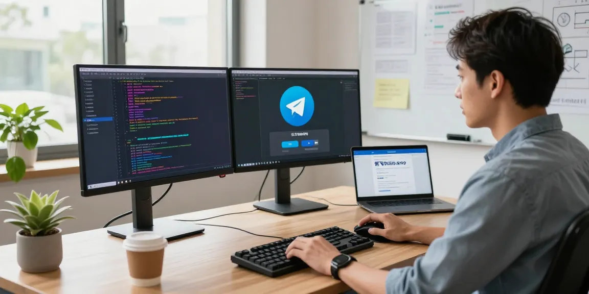Developer coding at a modern workspace featuring the 纸飞机官网 homepage on display.