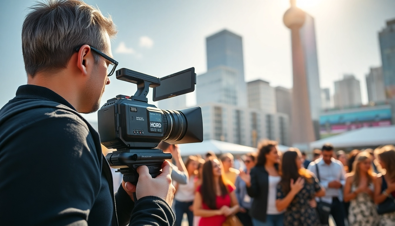 On-location videography toronto showcasing a professional capturing key moments in a lively urban setting.