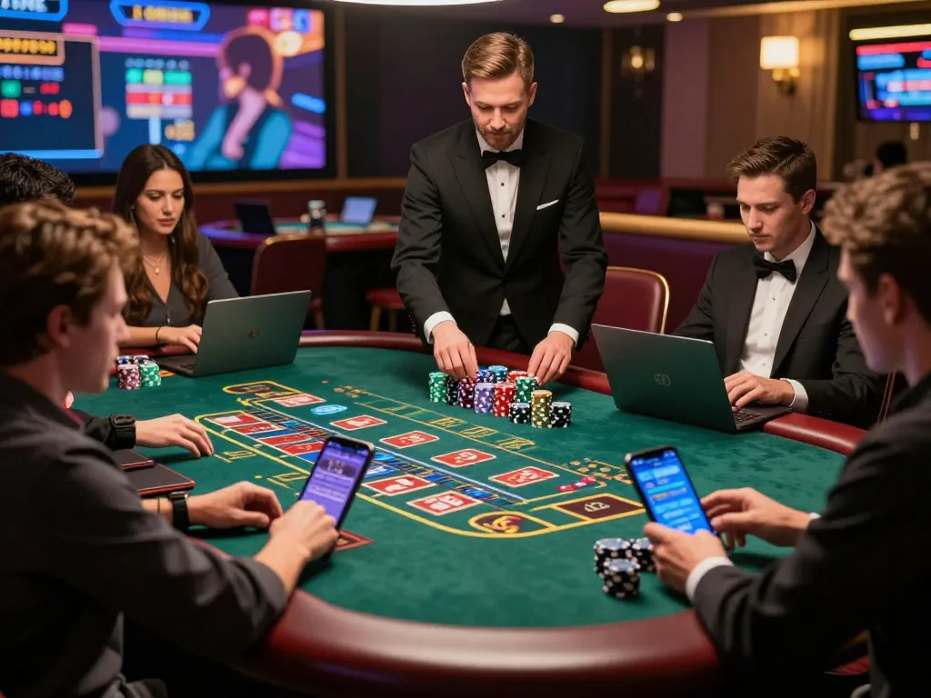 Interactive online baccarat gaming scene showcasing diverse players immersed in live betting experience.