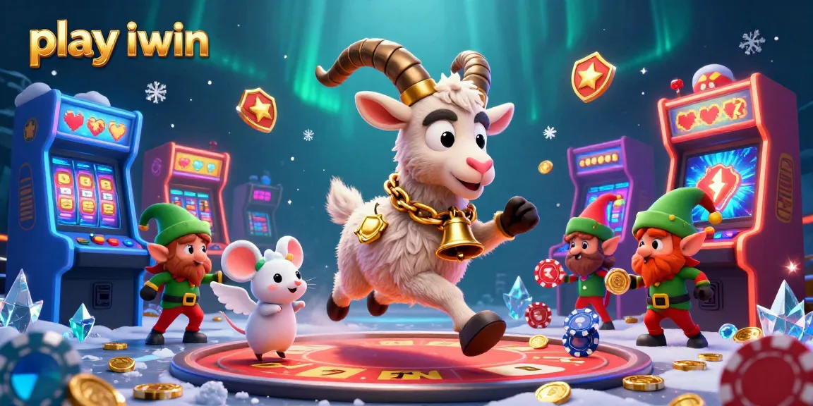 Play iwin and win exciting rewards in a vibrant holiday-horror casino scene illustration.