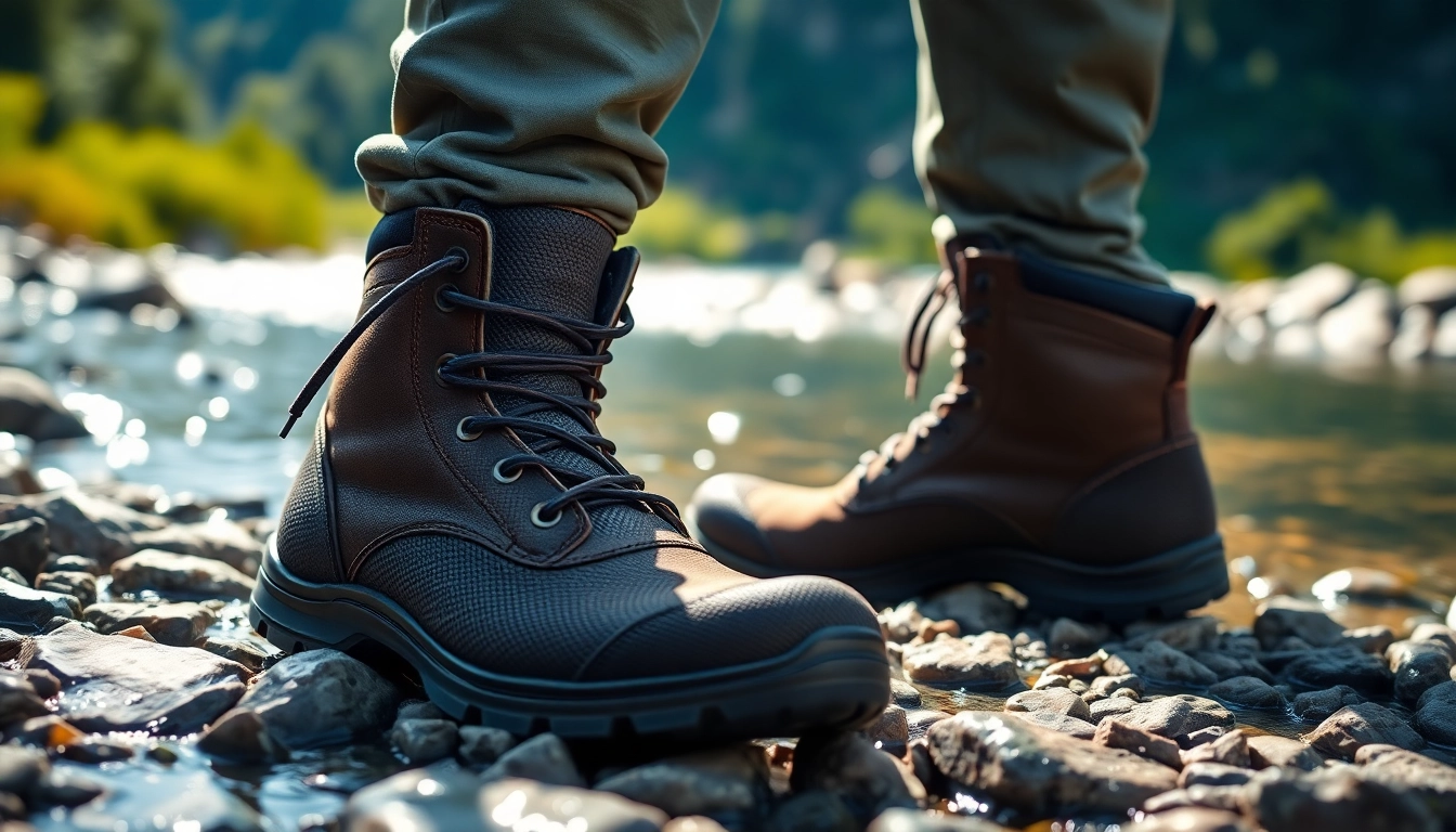 Experience the durability and traction of fly fishing boots on rocky terrain.