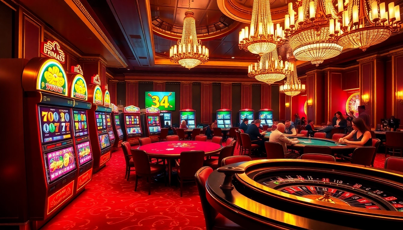 Spinning Pragmatic slot machines in an elegant casino setting filled with excited players.