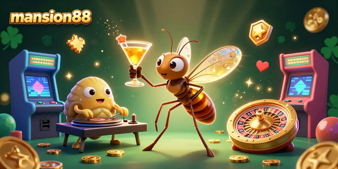 Engage your luck at mansion88 with a vibrant casino scene featuring unique gaming characters and elements.
