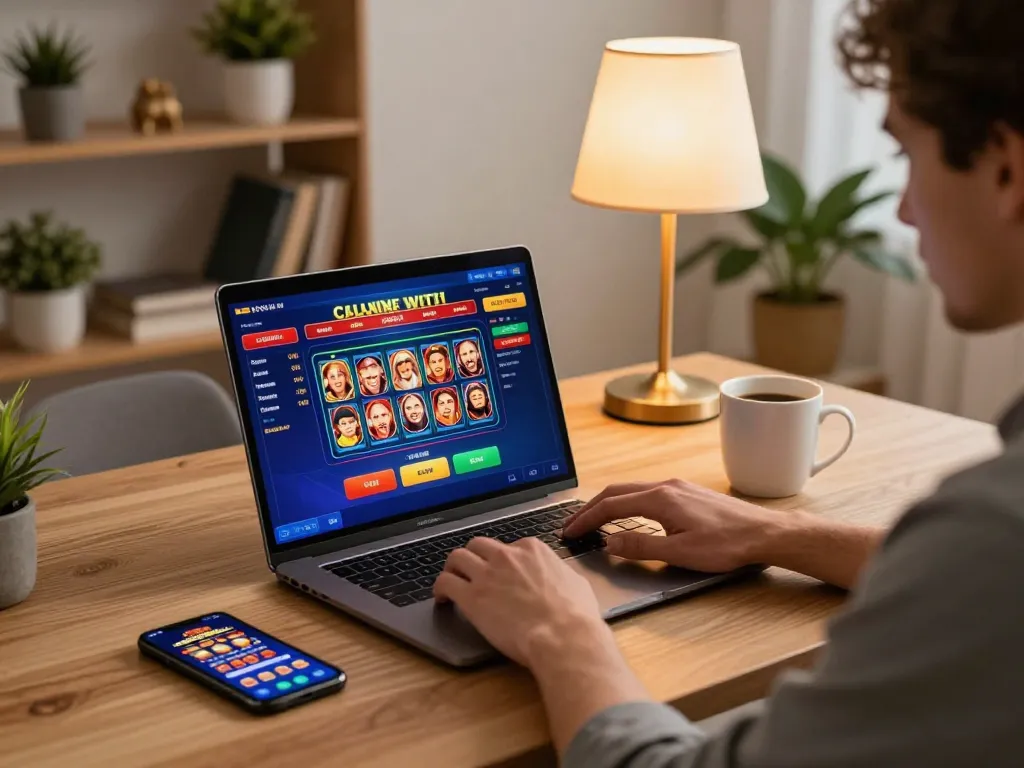 Player engaging in online slots on Jilipinas in a cozy home setting with warm lighting.