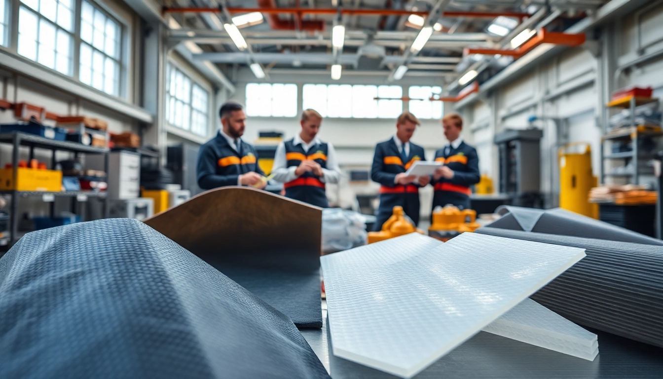 Engineered Composites showcased in a high-tech workspace with diverse materials and engineers collaborating.
