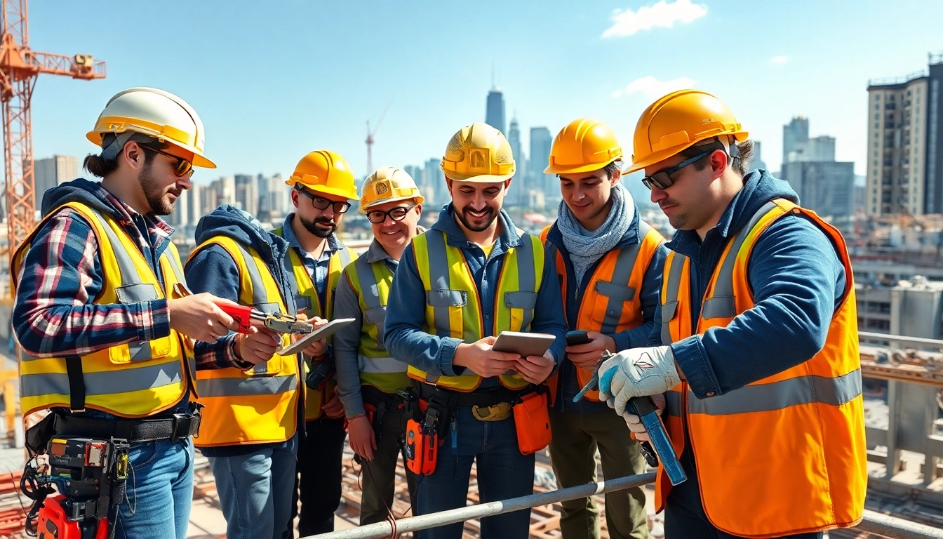 Young professionals engaged in electrical apprenticeship on a construction site, highlighting teamwork and skills.
