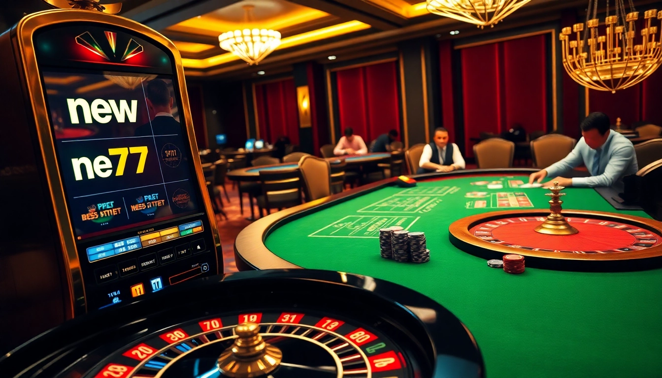 Players enjoying high-stakes games at a luxurious casino featuring new77 slot machines.