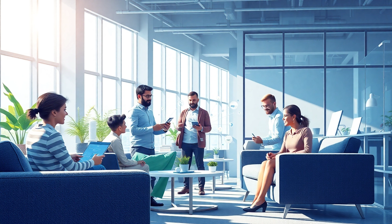 Engaging view of an enterprise ai assistant facilitating team collaboration in a modern office.