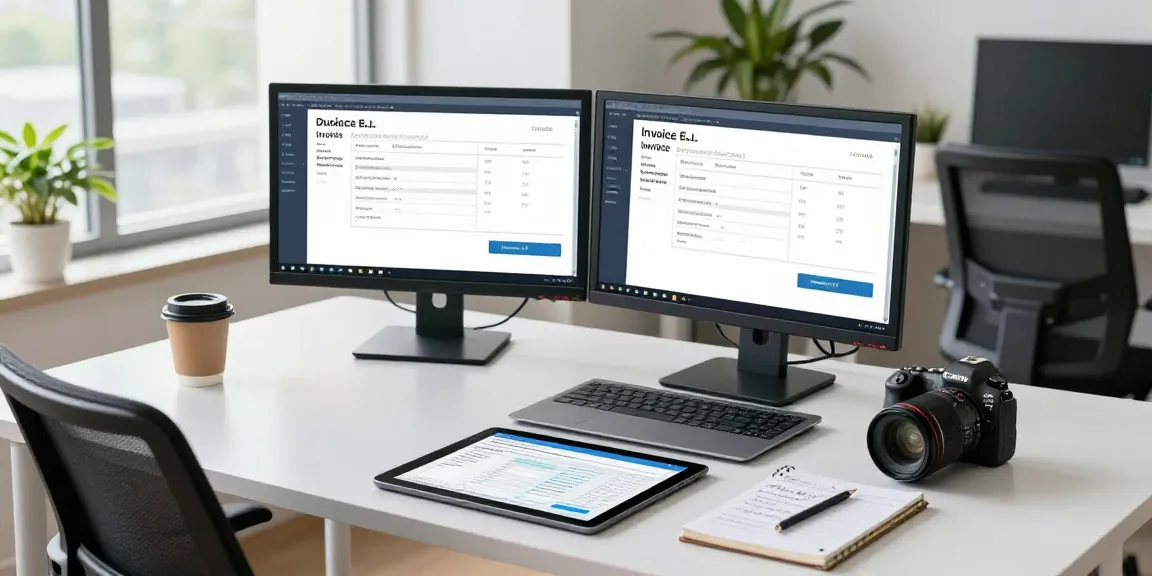 Detect fake invoice using advanced analytics software in a modern office setting.