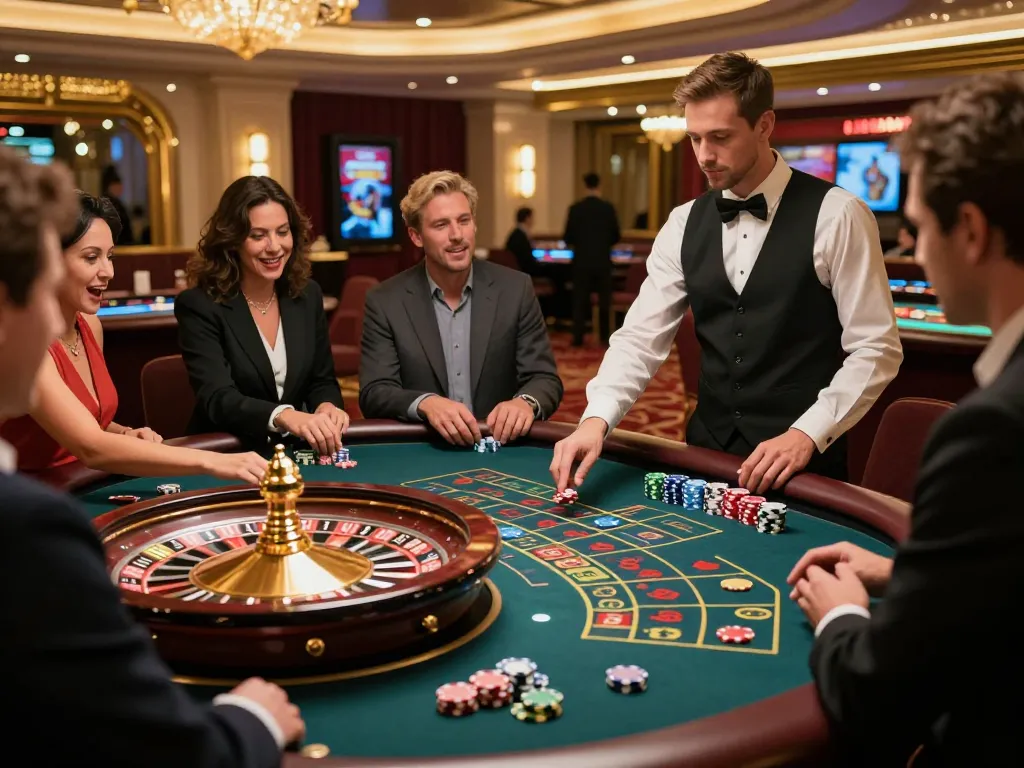 Players engaging at a roulette table aiming for the giường bệnh nhân, showcasing strategic bets and lively casino atmosphere.