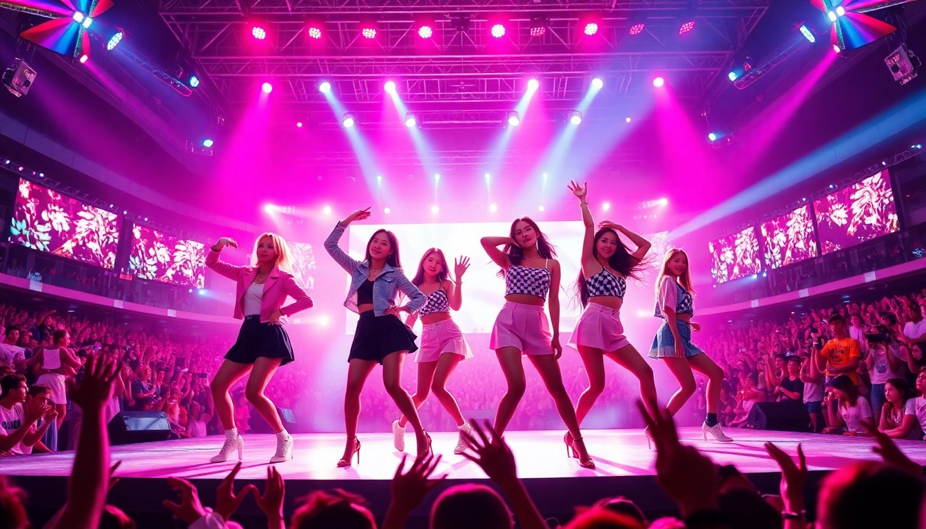 Catch the latest Blackpink news with the group's electrifying concert performance backdrop.
