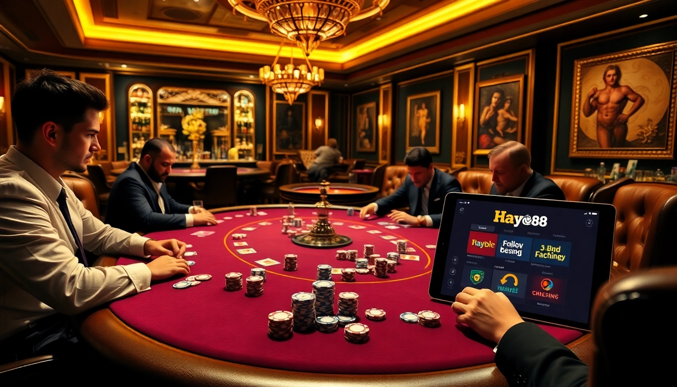 Experience thrilling gameplay at Hay88's luxurious casino poker table with vibrant chips and cards.