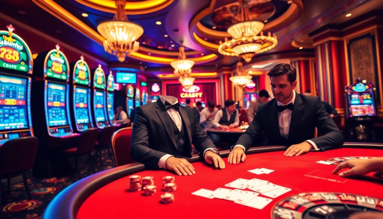 Experience exciting gaming action at Jun 88 with vibrant casino tables and slot machines.