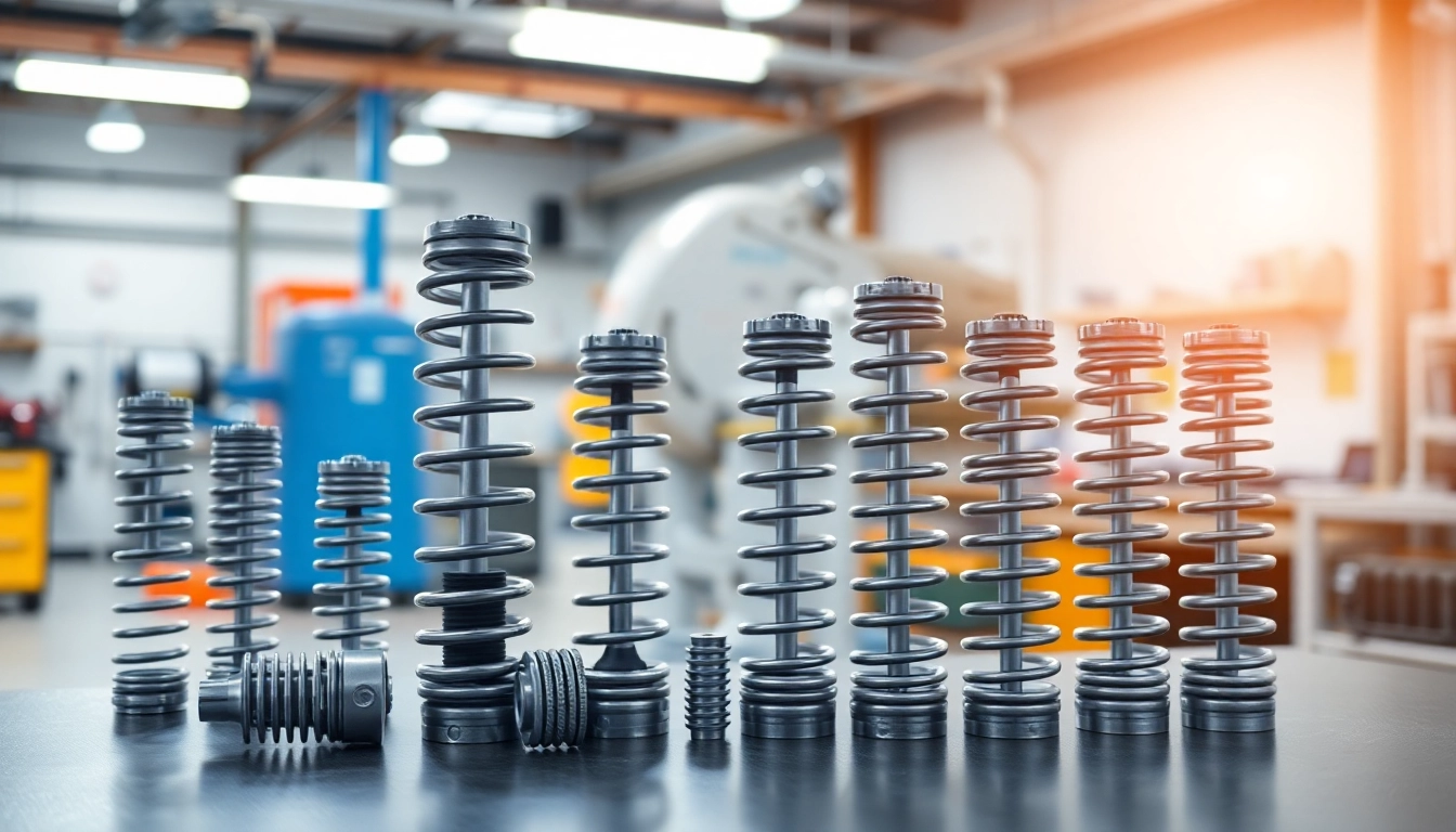 Gas Spring Supplier showcasing a variety of gas springs in a professional workshop setting.