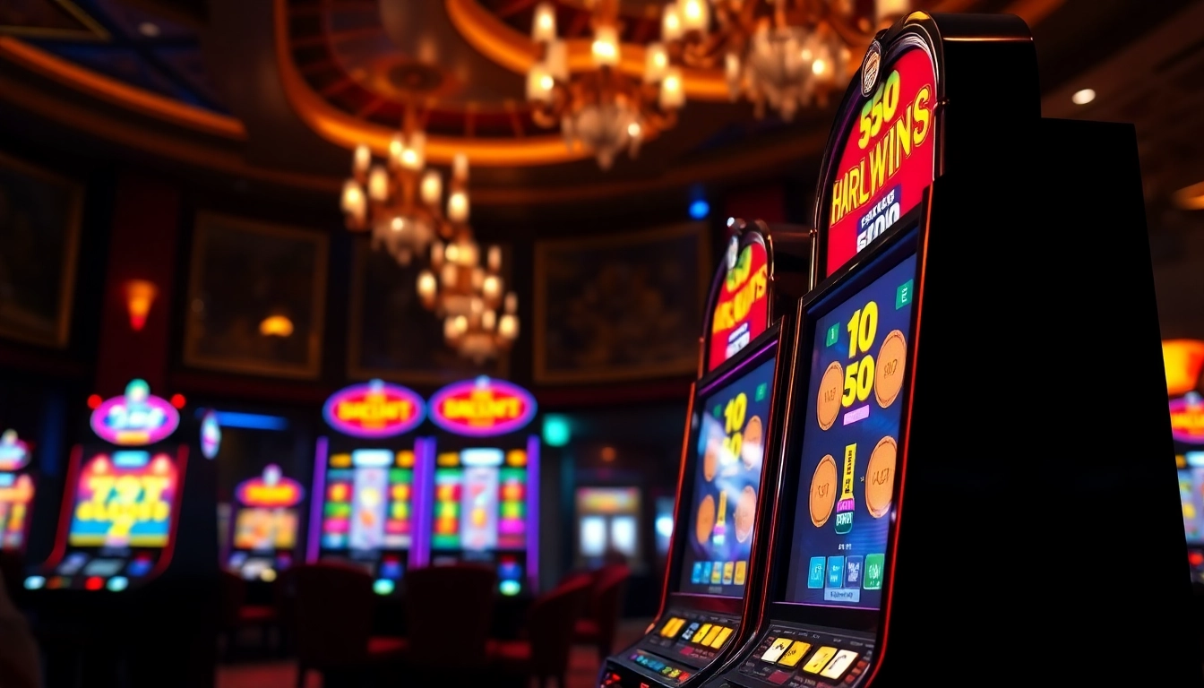 Bermain slot deposit 5000 dengan mesin slot yang berwarna-warni dan menonjol.