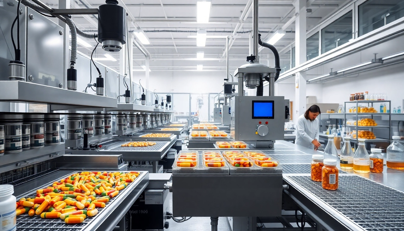 Showcasing a professional vitamin manufacturer uk with advanced machinery and vibrant products.