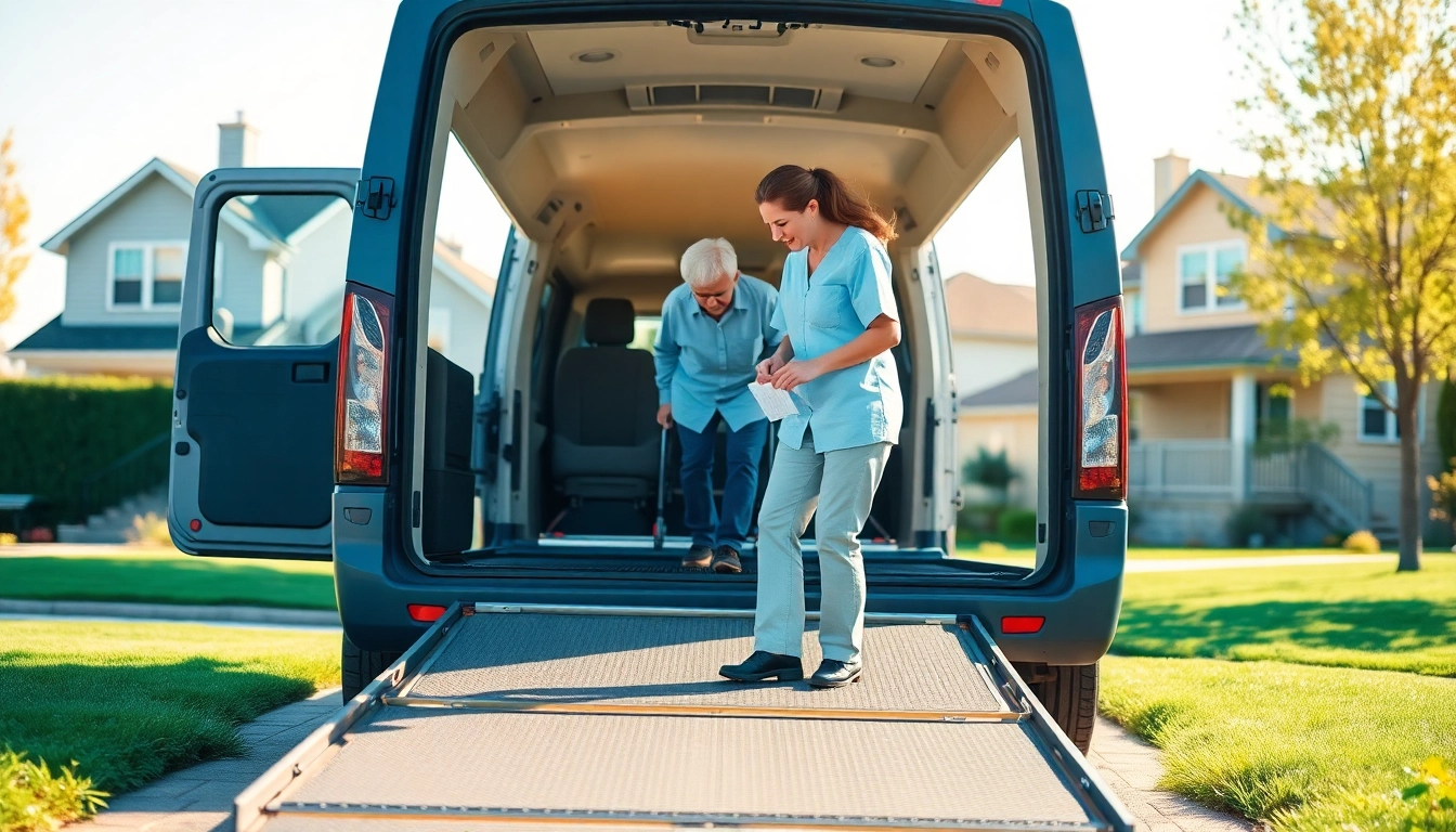 Elderly transportation services assisting passengers with care and professionalism in a welcoming environment.