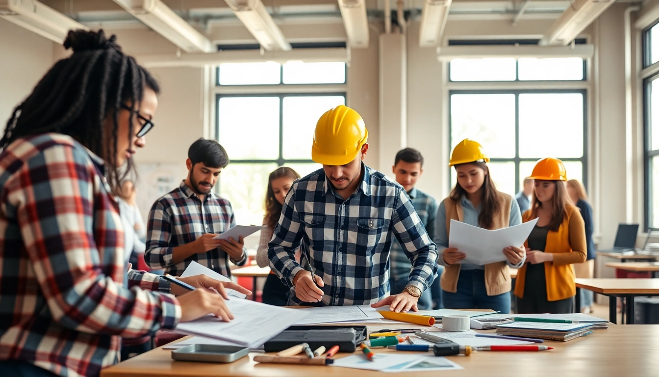 Students participating in a hands-on construction education workshop, showcasing active learning.