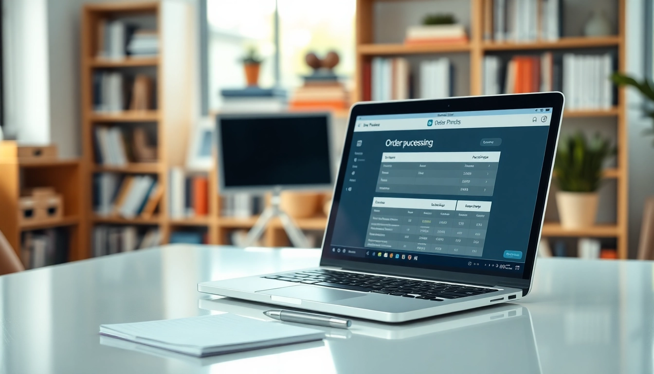 Visual representation of order processing software showcased on a modern workspace laptop.