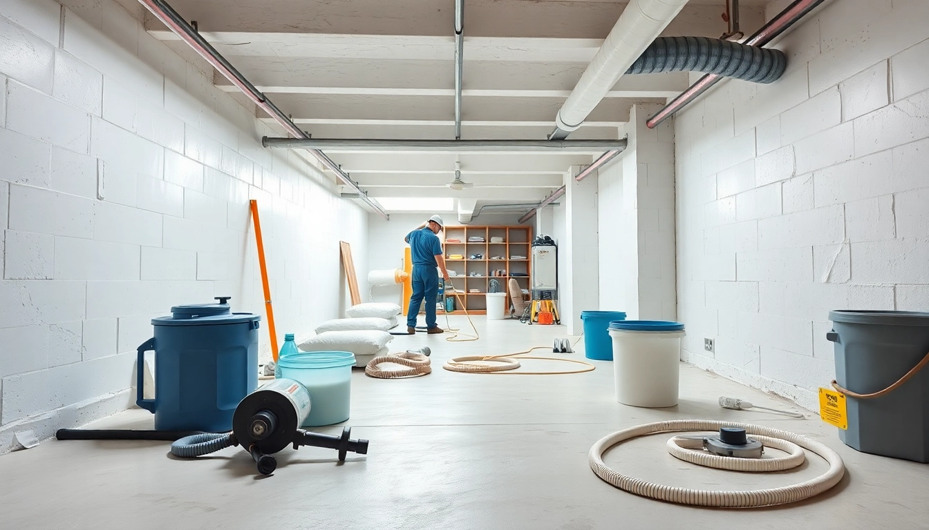 Crawl Space Restoration showcasing professionals applying waterproofing measures in a bright workspace.