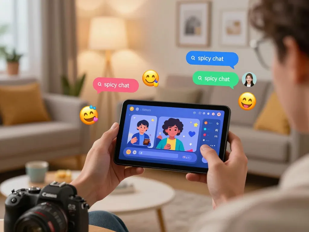 Interactive spicy chat scene with vibrant digital interactions and cozy virtual environment.