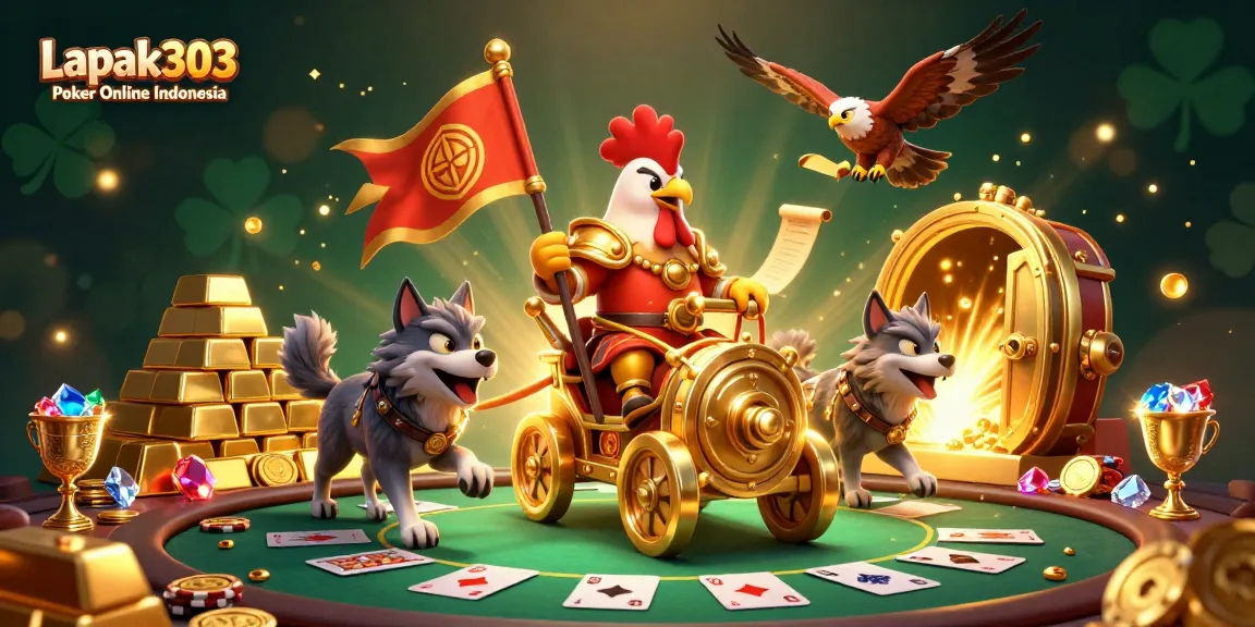 Engage in thrilling poker action with Lapak303 Poker Online Indonesia in this dynamic illustration.