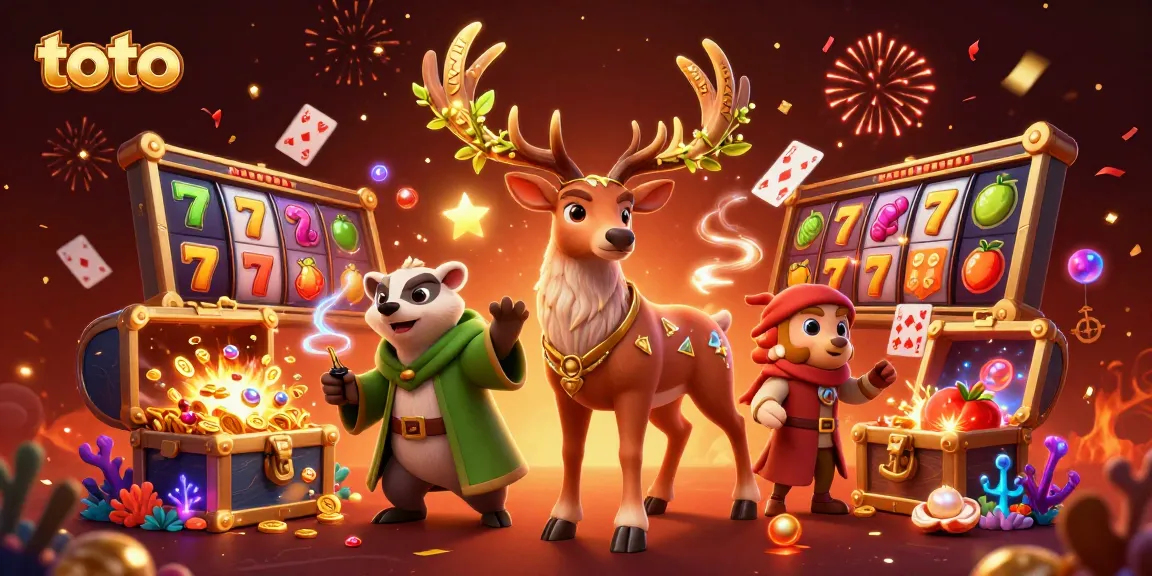 Experience the thrill of toto with dynamic scenes featuring a druid stag and colorful slot reels.