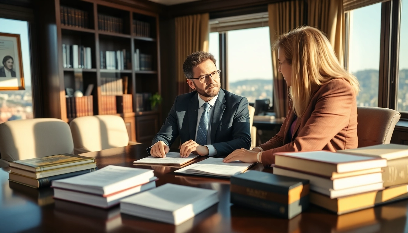 Asheville DWI defense lawyer consulting with a client in an office setting.