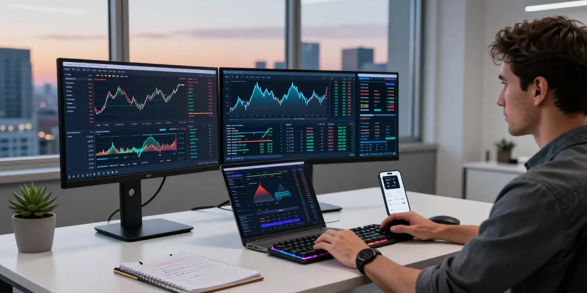Workspace portraying a legit cloud mining platform with cryptocurrency charts, digital wallet, and DeFi interaction in modern office.