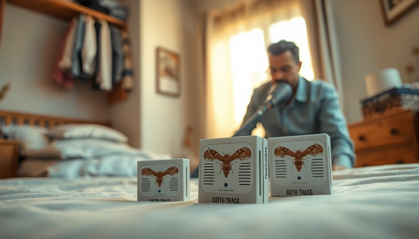 Engaging scene of clothes moth extermination process in a bedroom setting.