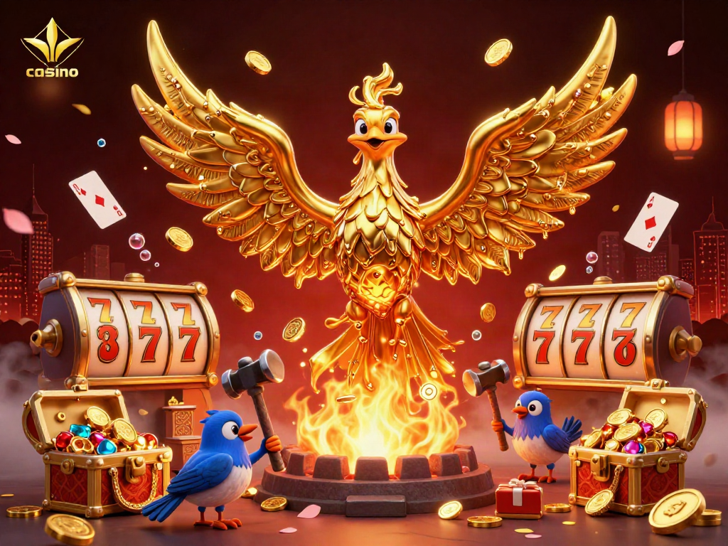 Experience the thrill of casino gaming with a molten phoenix and dynamic game elements.