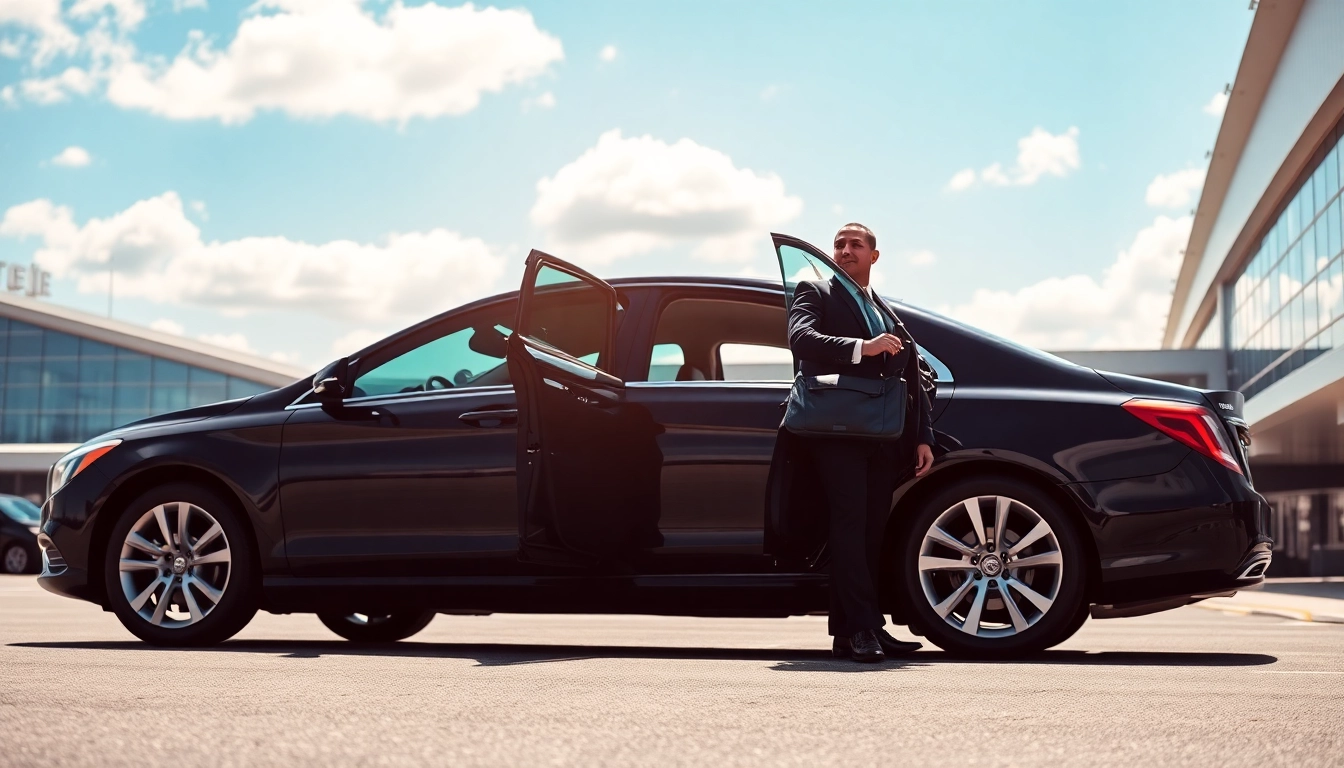 Experience reliable Teterboro car service with an elegant black sedan awaiting at the airport.
