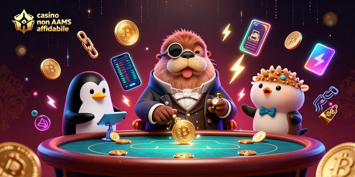 Giocatori al casinò non AAMS affidabile con monete di criptovaluta e elementi di gioco.