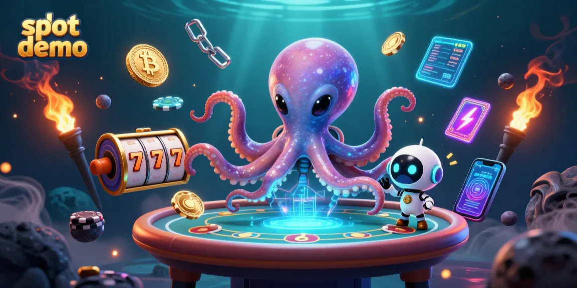 Experience exciting slot demo action with an alien octopus at a holographic poker table.