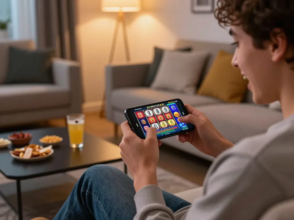 Engaging with สล็อตวอเลท slot games on a smartphone during an exciting online gaming session.