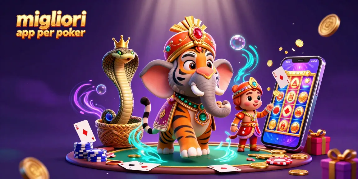 Migliori app per poker: gioca con un maharaja e un'illustrazione di una tavola da gioco nei colori vivaci.