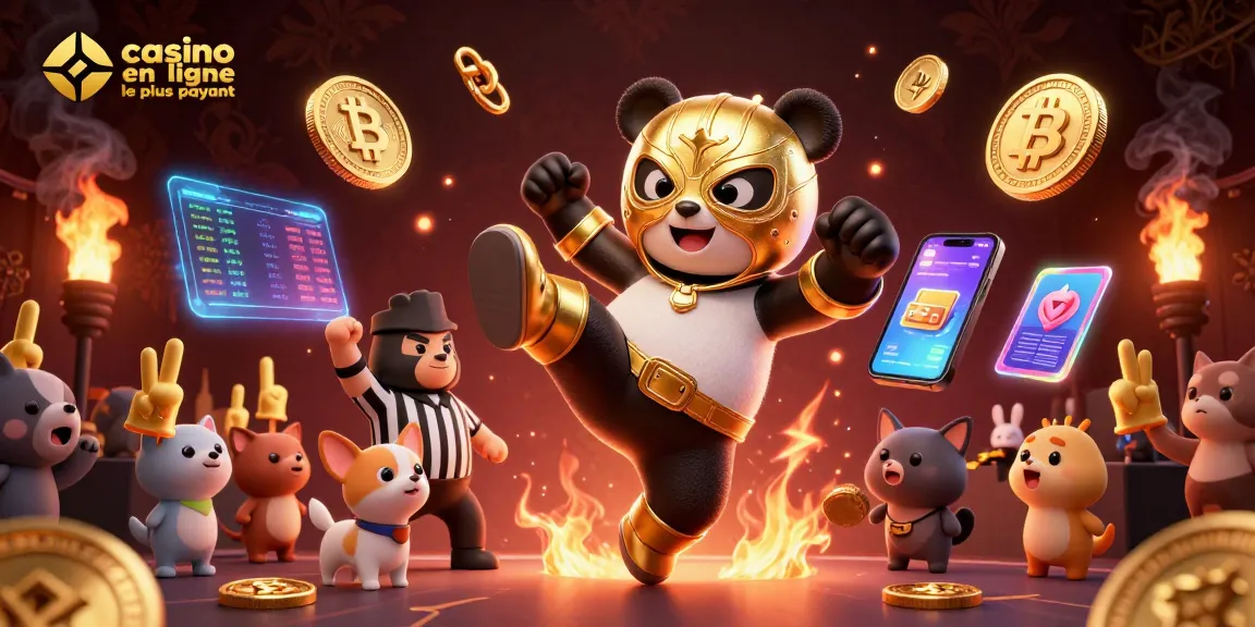 Découvrez les casinos en ligne le plus payant avec un panda luchador et un chihuahua arbitre au milieu d'une scène dynamique.