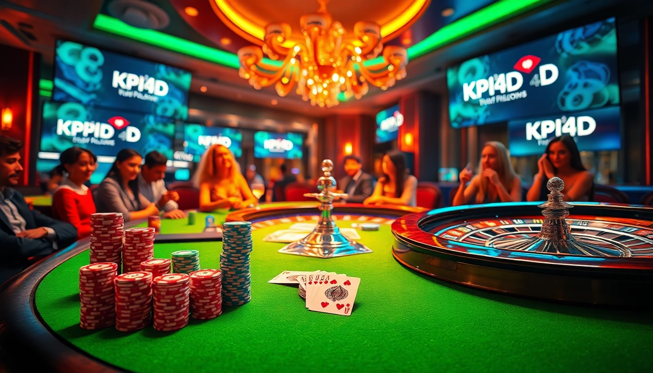 KPI4D branded casino table featuring vibrant poker chips and warm lighting for an engaging gaming experience.
