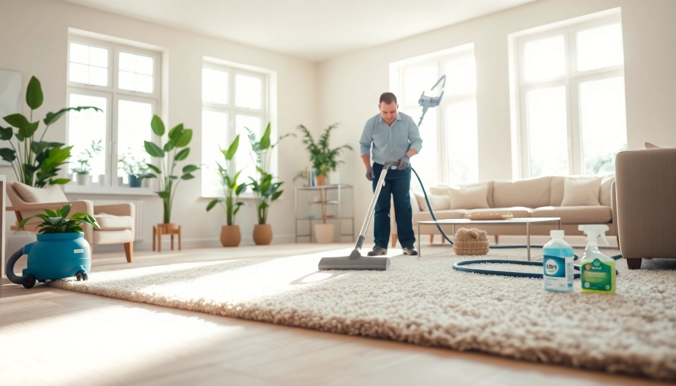 Experience amazing carpet cleaning specials with professionals in a bright living room.