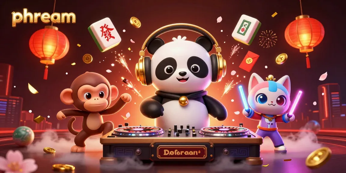 Spin to win with phdream's vibrant 3D casino illustration featuring dynamic characters and games.