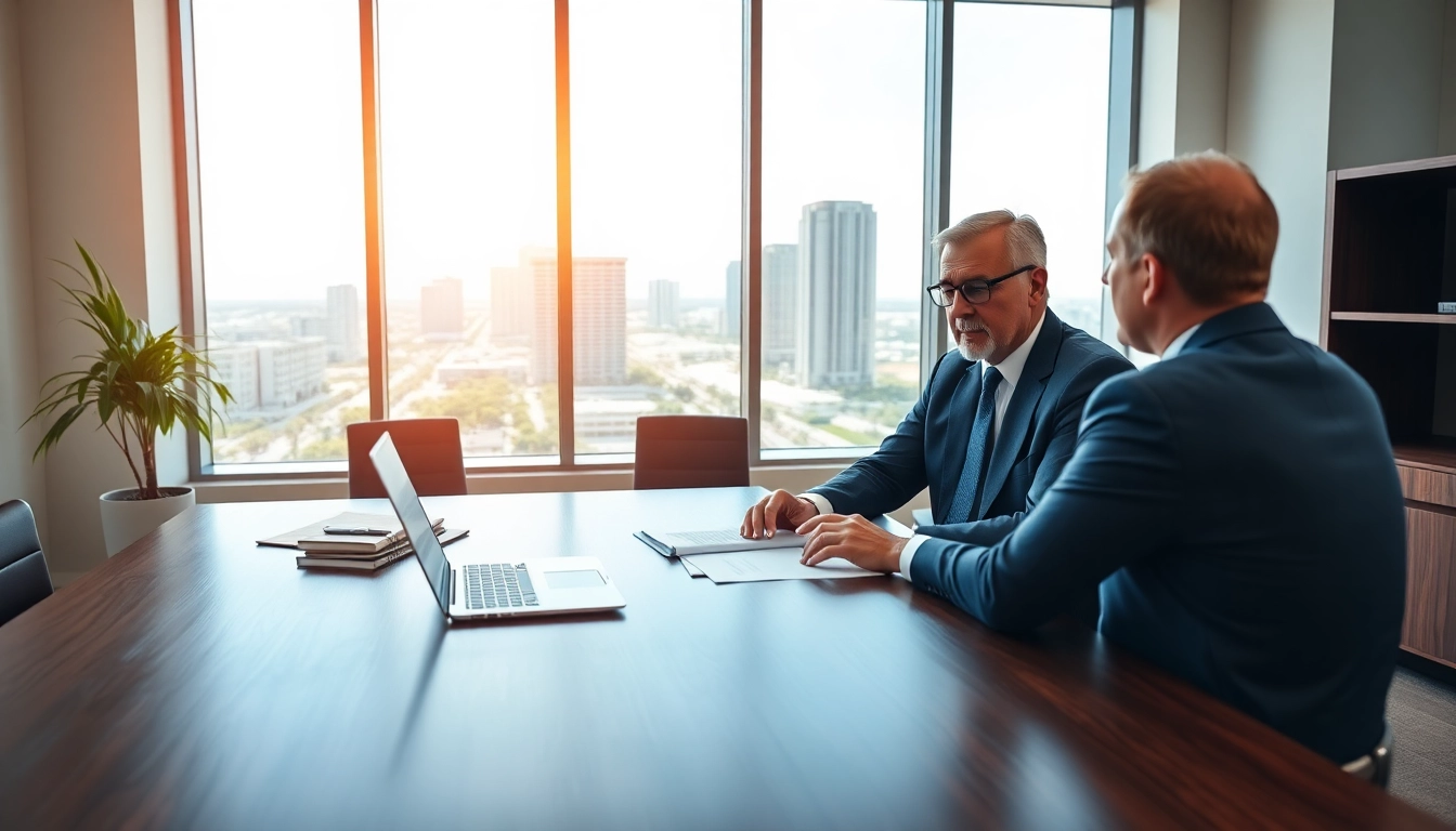 Boca Raton Real Estate Litigation Lawyer consulting with a client in a modern office